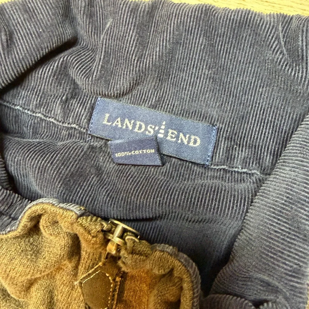 Land's End Sweater Mens XXL Quarter Zip Pullover Elbow Patch Gray‎ Cotton